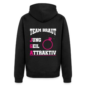 Poltern JGA Frauen Braut Junggesellenabschied - Unisex Premium Bio Zip Hoodie - Schwarz - Hinten - Nico (187cm)