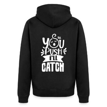 Du Drückst Ich Fange Hebamme Hebammen Beruf - Unisex Premium Bio Zip Hoodie - Schwarz - Hinten - Nico (187cm)