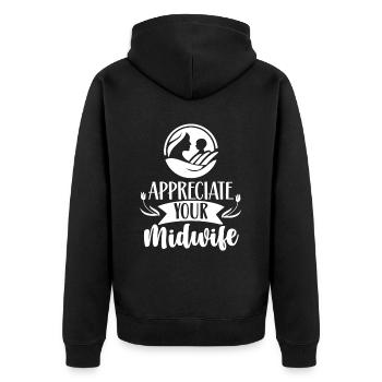 Schätze Deine Hebamme Hebammen Beruf Geburtshilfe - Unisex Premium Bio Zip Hoodie - Schwarz - Hinten - Nico (187cm)