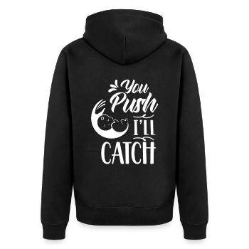Du Drückst Ich Fange Hebammen Hebamme Beruf - Unisex Premium Bio Zip Hoodie - Schwarz - Hinten - Nico (187cm)