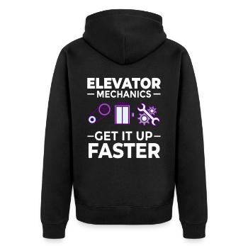 Aufzug Aufzugsanlage Techniker Fahrstuhl Lift - Unisex Premium Bio Zip Hoodie - Schwarz - Hinten - Nico (187cm)