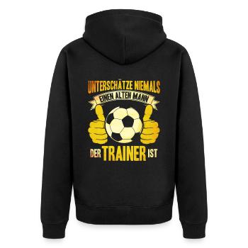 Unterschätze Niemals einen alten Mann der Trainer - Unisex Premium Bio Zip Hoodie - Schwarz - Hinten - Nico (187cm)