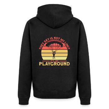 Sky Is Not My Limit Fallschirm - Unisex Premium Bio Zip Hoodie - Schwarz - Hinten - Nico (187cm)