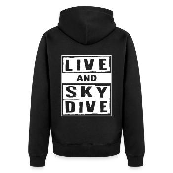 Live And Skydive Fallschirm - Unisex Premium Bio Zip Hoodie - Schwarz - Hinten - Nico (187cm)