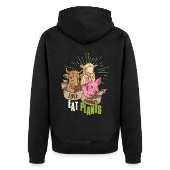 Love Animals Eat Plants Vegan Geschenk - Unisex Premium Bio Zip Hoodie - Schwarz - Hinten - Nico (187cm)