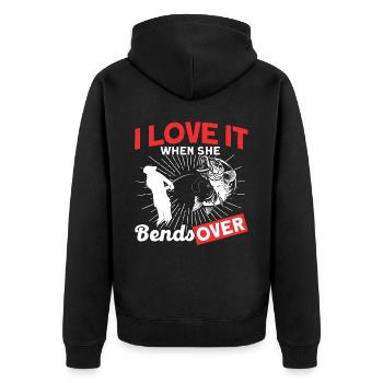 I Love It When She bends Over - Unisex Premium Bio Zip Hoodie - Schwarz - Hinten - Nico (187cm)