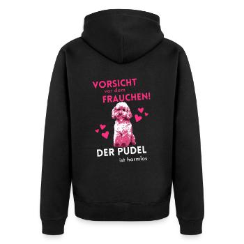 Damen Vorsicht vor Frauchen Pudel lustiges Hundemo - Unisex Premium Bio Zip Hoodie - Schwarz - Hinten - Nico (187cm)
