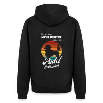 Mein Pudel liebt mich lustiges Hundemotiv Vintage - Unisex Premium Bio Zip Hoodie - Schwarz - Hinten - Nico (187cm)