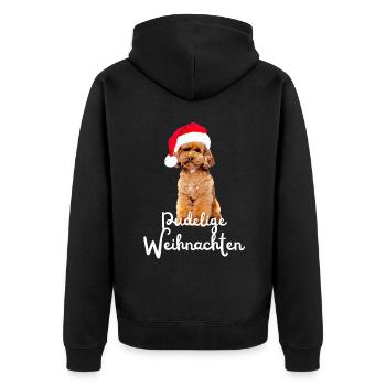 Pudelige Weihnachten Pudel Hund mit Weihnachtsmütz - Unisex Premium Bio Zip Hoodie - Schwarz - Hinten - Nico (187cm)