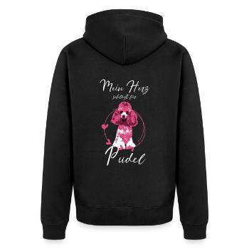 Mein Herz schlägt für Pudel Hundemotiv Rosa Vintag - Unisex Premium Bio Zip Hoodie - Schwarz - Hinten - Nico (187cm)