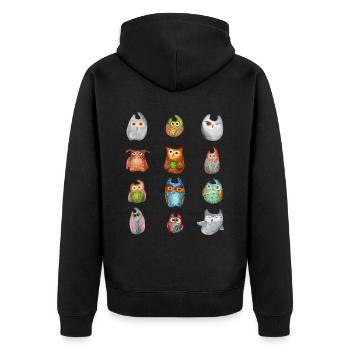 Eule Uhu Tier Waldtier Steinkauz Schleiereulen Fun - Unisex Premium Bio Zip Hoodie - Schwarz - Hinten - Nico (187cm)