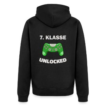 7. Klasse Gamer Deko Zocker Schule Kinder Geschenk - Unisex Premium Bio Zip Hoodie - Schwarz - Hinten - Nico (187cm)