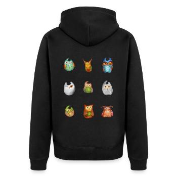 Eule Uhu Tier Waldtier Steinkauz Schleiereulen Fun - Unisex Premium Bio Zip Hoodie - Schwarz - Hinten - Nico (187cm)