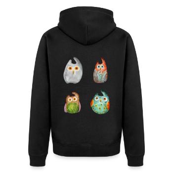 Eule Uhu Tier Waldtier Steinkauz Schleiereulen Fun - Unisex Premium Bio Zip Hoodie - Schwarz - Hinten - Nico (187cm)