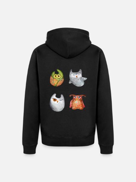 Ugle Ørn Ugle Dyr Skov Dyr Lille Ugle Barn Ugle Sjov - Premium økologisk unisex-hættejakke - sort