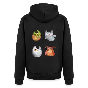 Eule Uhu Tier Waldtier Steinkauz Schleiereulen Fun - Unisex Premium Bio Zip Hoodie - Schwarz - Hinten - Nico (187cm)
