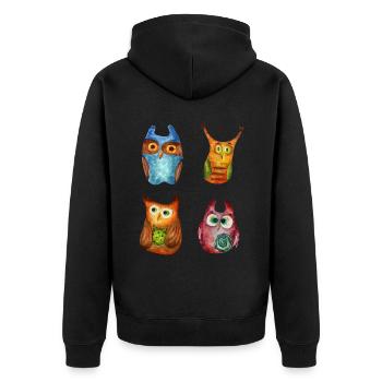 Eule Uhu Tier Waldtier Steinkauz Schleiereulen Fun - Unisex Premium Bio Zip Hoodie - Schwarz - Hinten - Nico (187cm)