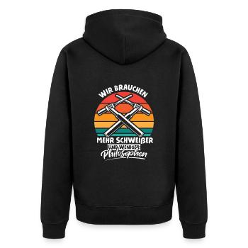 Wir brauchen mehr Schweißer und weniger Philosophe - Unisex Premium Bio Zip Hoodie - Schwarz - Hinten - Nico (187cm)
