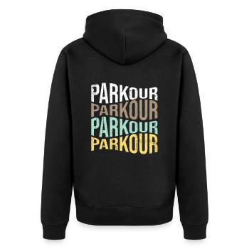 Parkour - Unisex Premium Bio Zip Hoodie - Schwarz - Hinten - Nico (187cm)