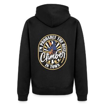 Klettern Kletterer Lustig - Unisex Premium Bio Zip Hoodie - Schwarz - Hinten - Nico (187cm)