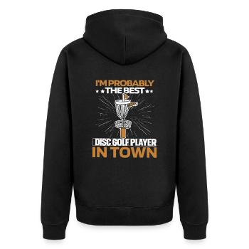 Frisbee Golf Disc Golf - Unisex Premium Bio Zip Hoodie - Schwarz - Hinten - Nico (187cm)
