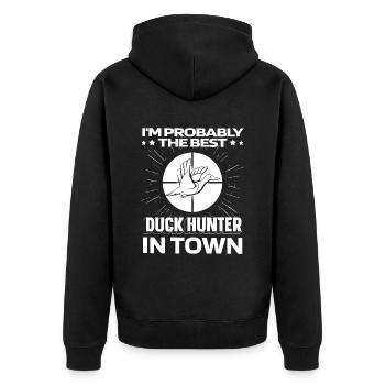 Ente Jagd Entenjagd Witzig - Unisex Premium Bio Zip Hoodie - Schwarz - Hinten - Nico (187cm)