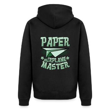 Papierflieger Master. - Unisex Premium Bio Zip Hoodie - Schwarz - Hinten - Nico (187cm)