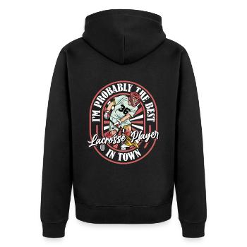 Lacrosse Funny - Unisex Premium Organic Zip Hoodie - black - Back - Nico (187cm)
