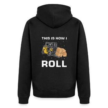 Gabelstaplerbediener und Gabelstaplerfahrer - Unisex Premium Bio Zip Hoodie - Schwarz - Hinten - Nico (187cm)