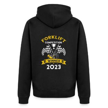 Gabelstaplerfahrer und Lagerhaus Gabestaplerfahrer - Unisex Premium Bio Zip Hoodie - Schwarz - Hinten - Nico (187cm)