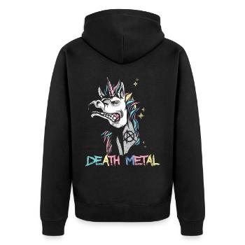 Death Metal Einhorn Musik Metal Head Rocker Heavy - Unisex Premium Bio Zip Hoodie - Schwarz - Hinten - Nico (187cm)