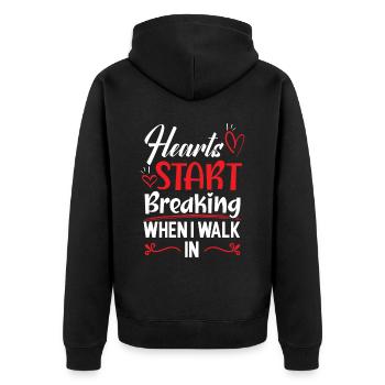 Hearts Start Breaking When I Walk In Valentines - Unisex Premium Organic Zip Hoodie - black - Back - Nico (187cm)