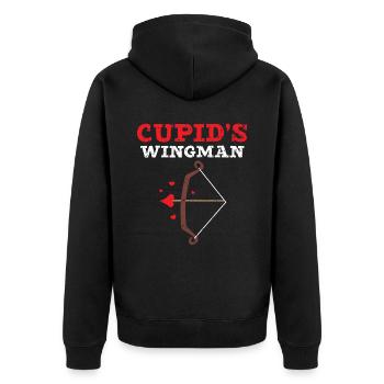 Amors Wingman Valentinstag Herztag Amor - Unisex Premium Bio Zip Hoodie - Schwarz - Hinten - Nico (187cm)