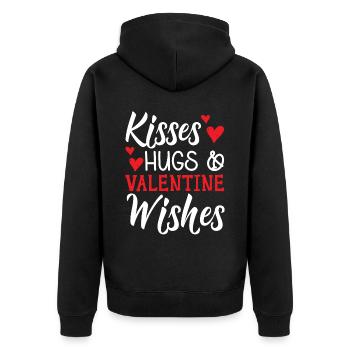 Küsse Umarmungen und Valentinswünsche Valentinstag - Unisex Premium Bio Zip Hoodie - Schwarz - Hinten - Nico (187cm)