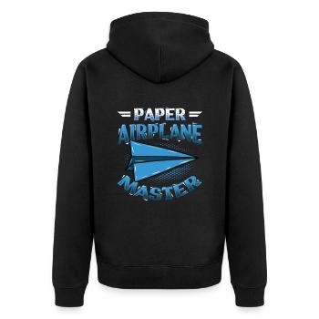 Papierflieger Master. - Unisex Premium Bio Zip Hoodie - Schwarz - Hinten - Nico (187cm)