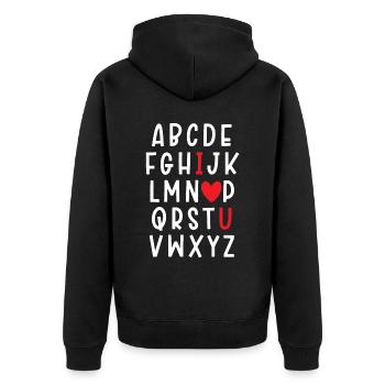 Valentinstag Herztag Amor Liebe Beziehung - Unisex Premium Bio Zip Hoodie - Schwarz - Hinten - Nico (187cm)