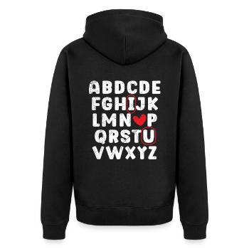 Valentinstag Herztag Amor Liebe Beziehung - Unisex Premium Bio Zip Hoodie - Schwarz - Hinten - Nico (187cm)