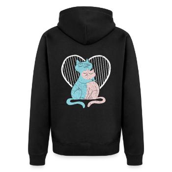 Katzenliebhaber Valentinstag Herztag Amor Liebe - Unisex Premium Bio Zip Hoodie - Schwarz - Hinten - Nico (187cm)
