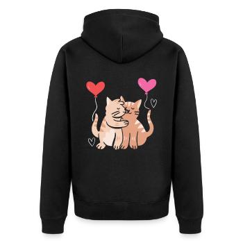 Katzenliebhaber Valentinstag Herztag Amor Liebe - Unisex Premium Bio Zip Hoodie - Schwarz - Hinten - Nico (187cm)