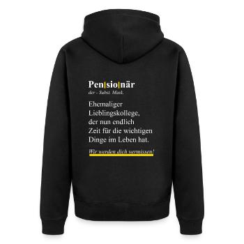 Pensionär Geschenk Arbeitskollege zum Ruhestand - Unisex Premium Bio Zip Hoodie - Schwarz - Hinten - Nico (187cm)