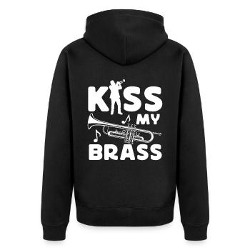 Trumpet Player Pun Kiss My Brass - Unisex Premium Bio Zip Hoodie - Schwarz - Hinten - Nico (187cm)