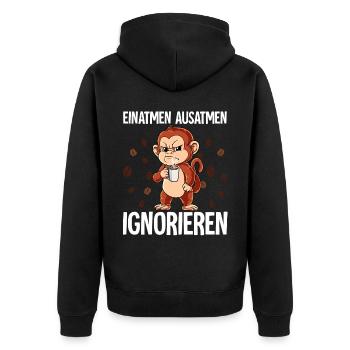 Einatmen Ausatmen Ignorieren Kaffee Affe - Unisex Premium Bio Zip Hoodie - Schwarz - Hinten - Nico (187cm)