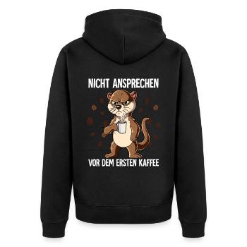 Nicht Ansprechen Vor Dem Ersten Kaffee Otter - Unisex Premium Bio Zip Hoodie - Schwarz - Hinten - Nico (187cm)