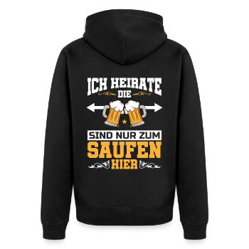 Poltern JGA Mann Bräutigam Junggesellenabschied - Unisex Premium Bio Zip Hoodie - Schwarz - Hinten - Nico (187cm)