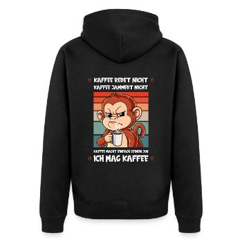Kaffee Redet Nicht Kaffee Jammert Nicht Affe - Unisex Premium Bio Zip Hoodie - Schwarz - Hinten - Nico (187cm)
