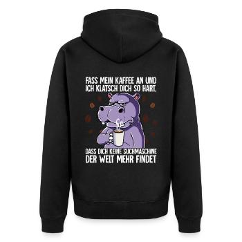 Fass mein Kaffee an und ich klatsch dich Kaffee - Unisex Premium Bio Zip Hoodie - Schwarz - Hinten - Nico (187cm)