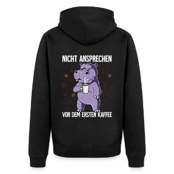 Nicht Ansprechen Vor Dem Ersten Kaffee Nilpferd - Unisex Premium Bio Zip Hoodie - Schwarz - Hinten - Nico (187cm)