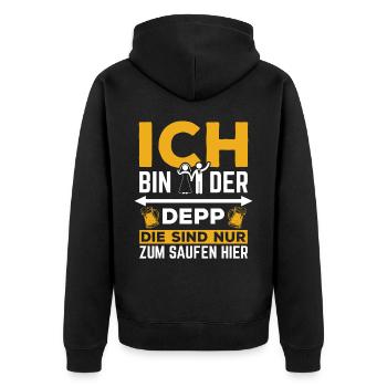 Poltern JGA Mann Bräutigam Junggesellenabschied - Unisex Premium Bio Zip Hoodie - Schwarz - Hinten - Nico (187cm)