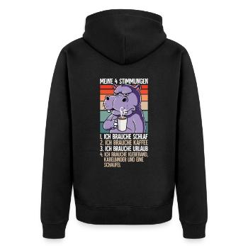 Meine 4 Stimmungen Kaffee Nilpferd - Unisex Premium Bio Zip Hoodie - Schwarz - Hinten - Nico (187cm)
