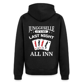Poltern JGA Mann Bräutigam Junggesellenabschied - Unisex Premium Bio Zip Hoodie - Schwarz - Hinten - Nico (187cm)